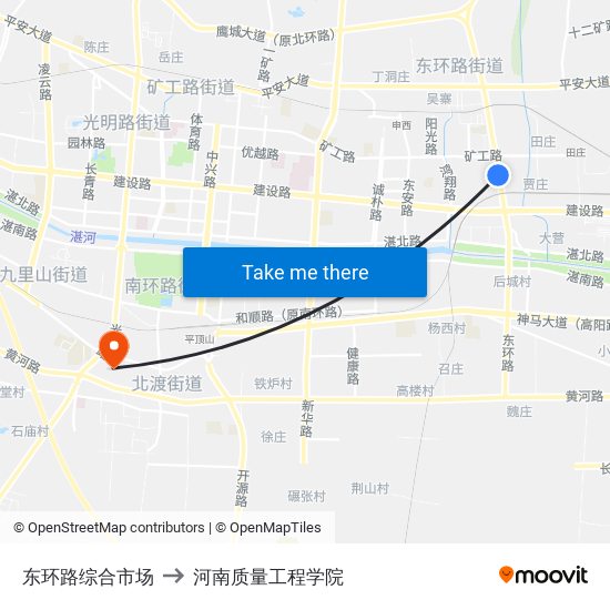 东环路综合市场 to 河南质量工程学院 map