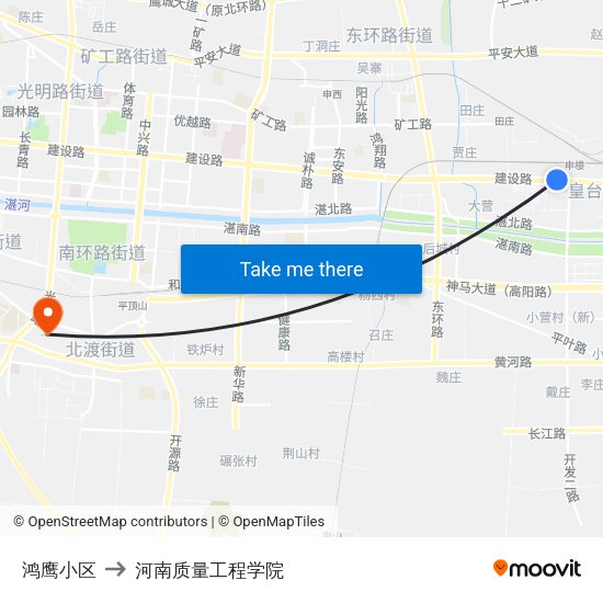 鸿鹰小区 to 河南质量工程学院 map