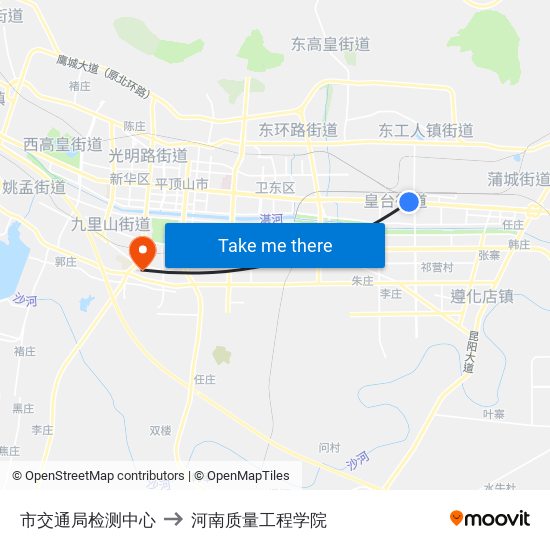 市交通局检测中心 to 河南质量工程学院 map