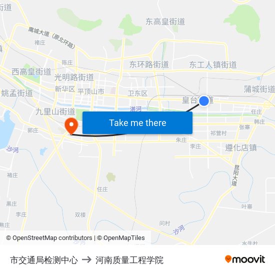 市交通局检测中心 to 河南质量工程学院 map