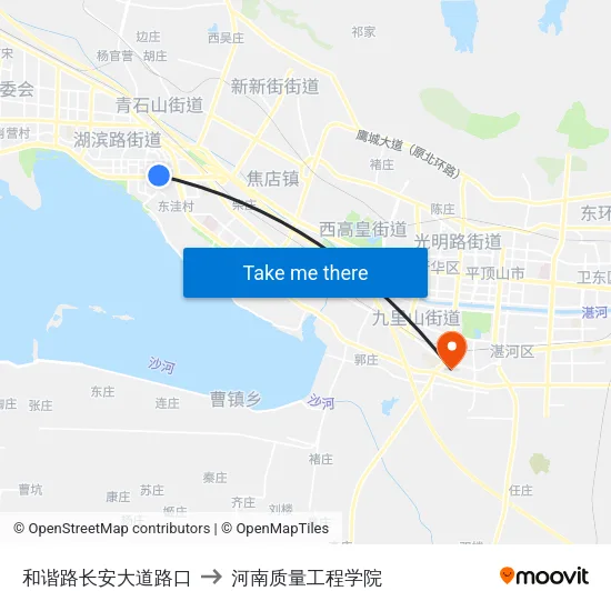 和谐路长安大道路口 to 河南质量工程学院 map