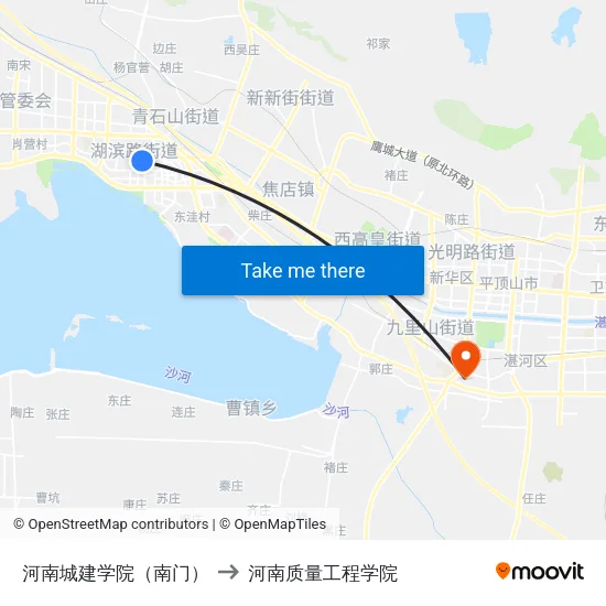 河南城建学院（南门） to 河南质量工程学院 map