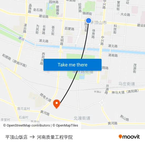平顶山饭店 to 河南质量工程学院 map