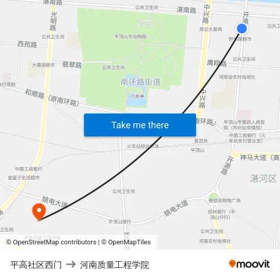 平高社区西门 to 河南质量工程学院 map