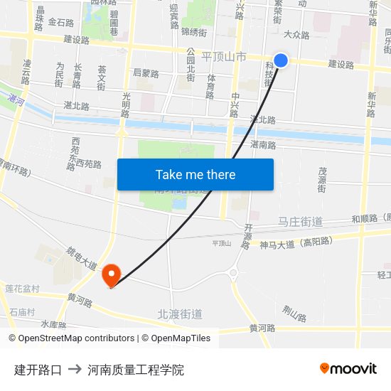 建开路口 to 河南质量工程学院 map