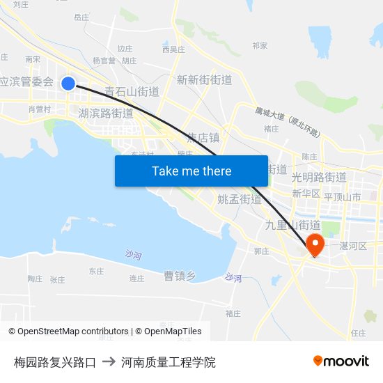 梅园路复兴路口 to 河南质量工程学院 map