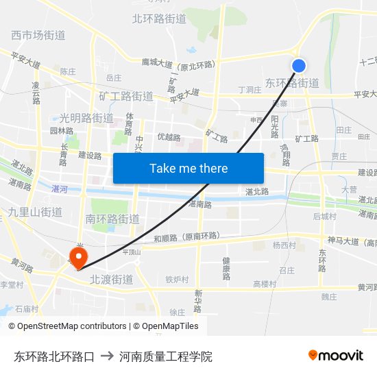 东环路北环路口 to 河南质量工程学院 map