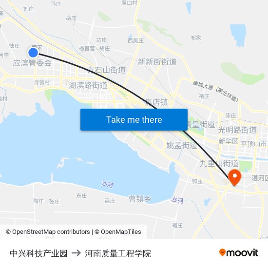 中兴科技产业园 to 河南质量工程学院 map