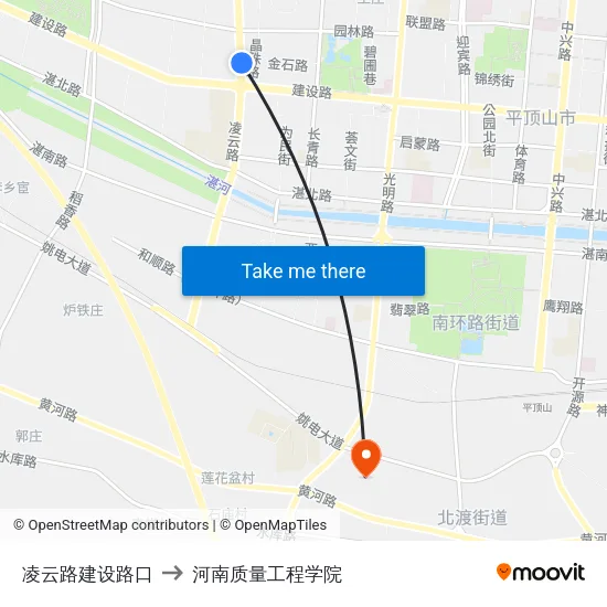 凌云路建设路口 to 河南质量工程学院 map