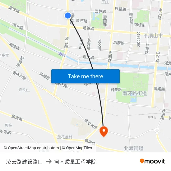 凌云路建设路口 to 河南质量工程学院 map