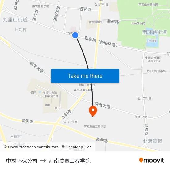 中材环保公司 to 河南质量工程学院 map