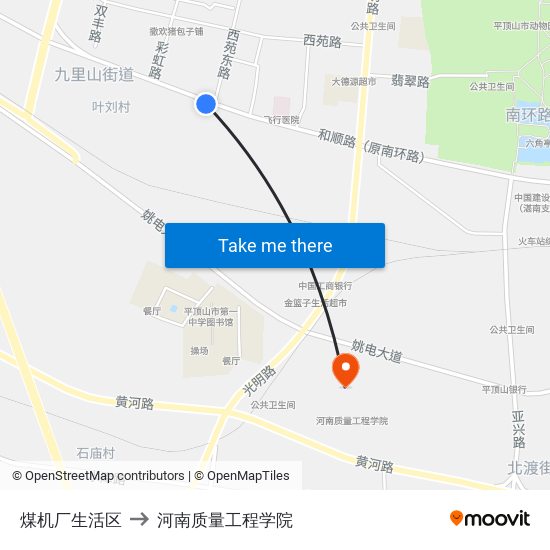 煤机厂生活区 to 河南质量工程学院 map