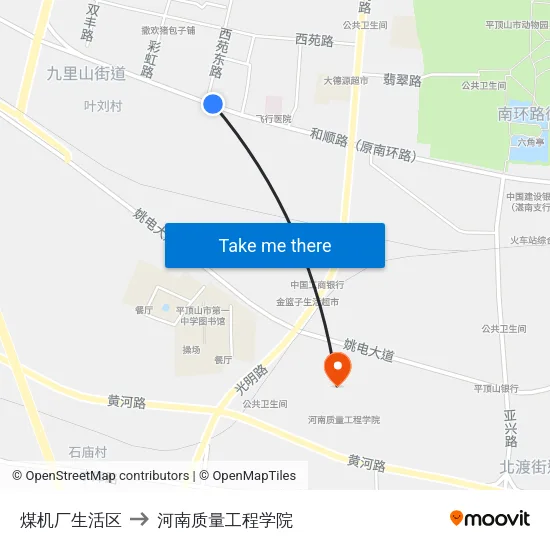 煤机厂生活区 to 河南质量工程学院 map