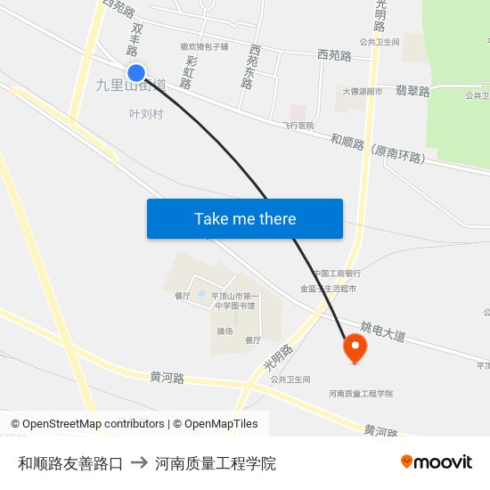 和顺路友善路口 to 河南质量工程学院 map