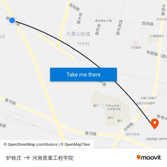 炉铁庄 to 河南质量工程学院 map