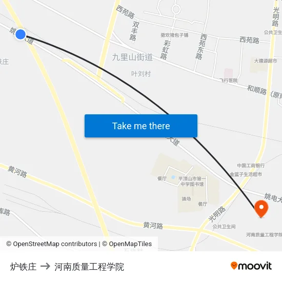 炉铁庄 to 河南质量工程学院 map