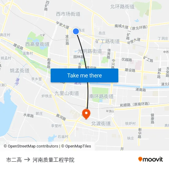 市二高 to 河南质量工程学院 map