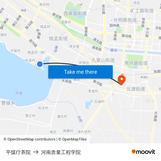 平煤疗养院 to 河南质量工程学院 map