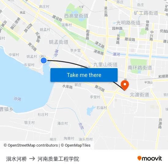 洄水河桥 to 河南质量工程学院 map