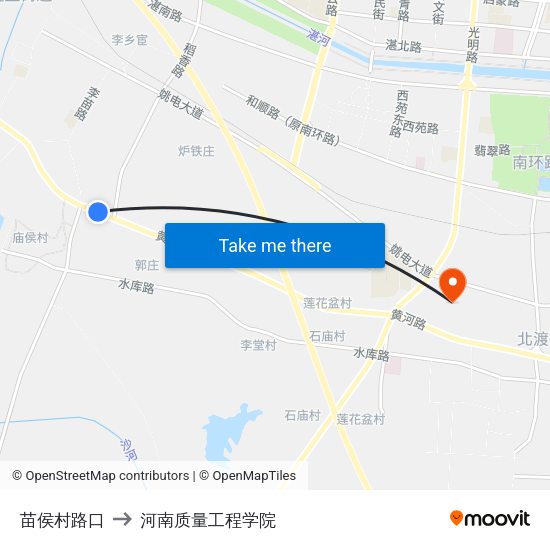苗侯村路口 to 河南质量工程学院 map