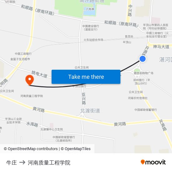 牛庄 to 河南质量工程学院 map