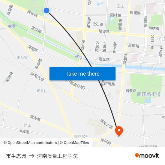 市生态园 to 河南质量工程学院 map