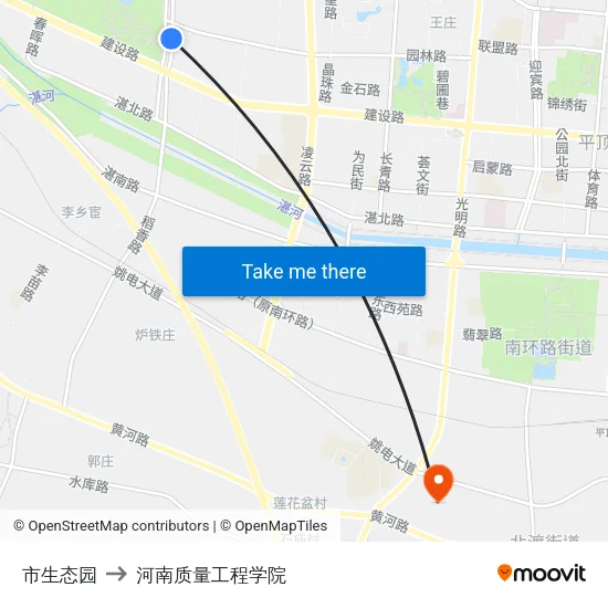 市生态园 to 河南质量工程学院 map