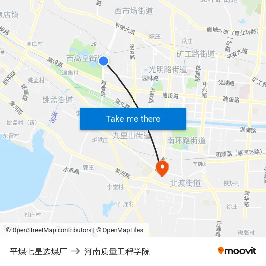 平煤七星选煤厂 to 河南质量工程学院 map