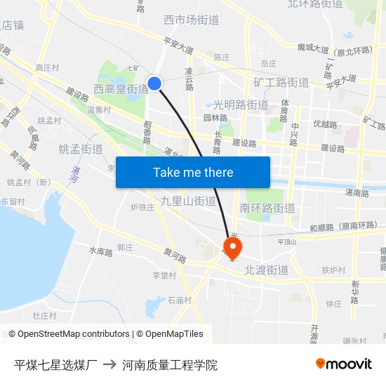 平煤七星选煤厂 to 河南质量工程学院 map