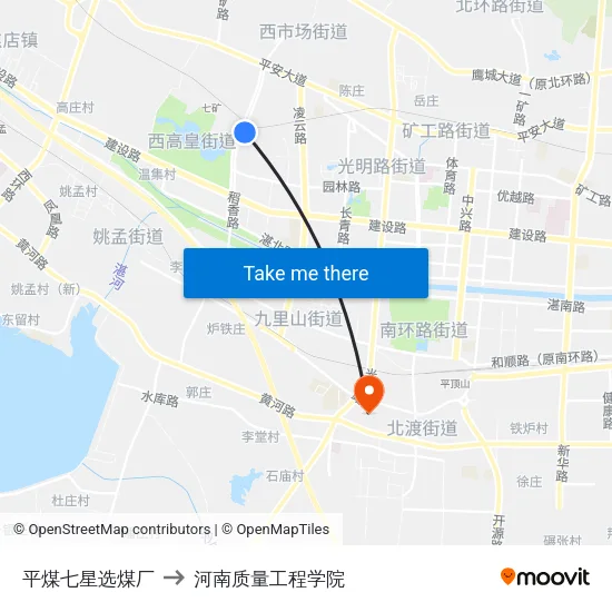 平煤七星选煤厂 to 河南质量工程学院 map