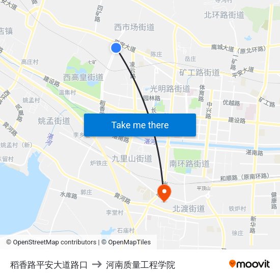 稻香路平安大道路口 to 河南质量工程学院 map