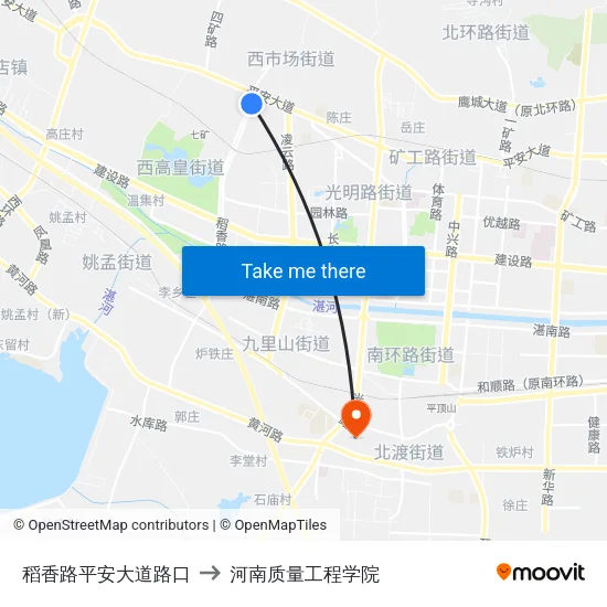 稻香路平安大道路口 to 河南质量工程学院 map