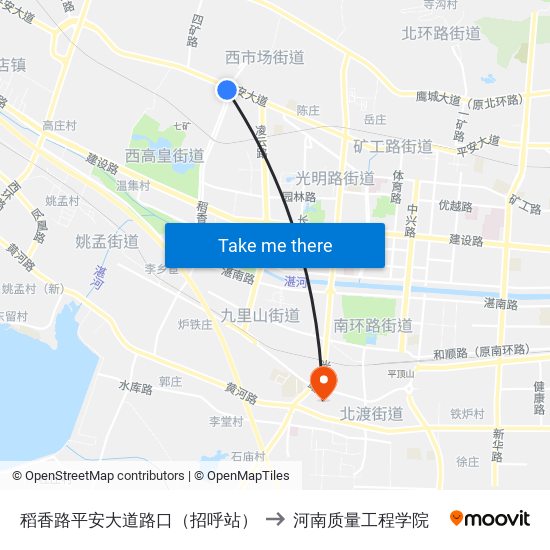 稻香路平安大道路口（招呼站） to 河南质量工程学院 map