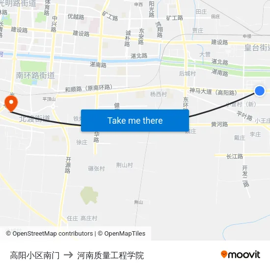 高阳小区南门 to 河南质量工程学院 map