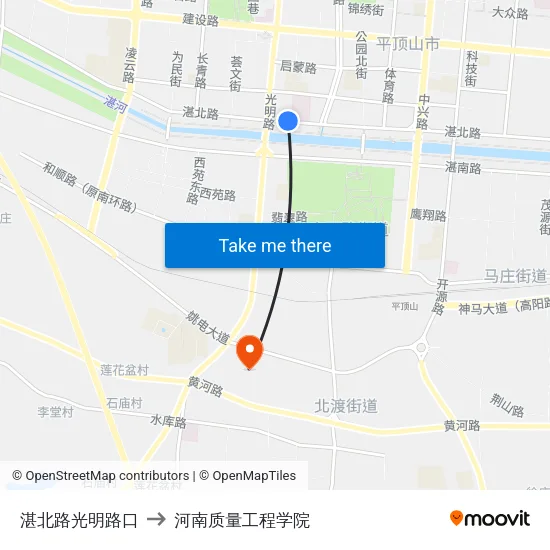 湛北路光明路口 to 河南质量工程学院 map