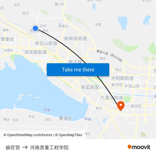 杨官营 to 河南质量工程学院 map