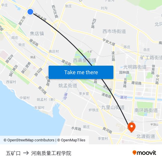 五矿口 to 河南质量工程学院 map