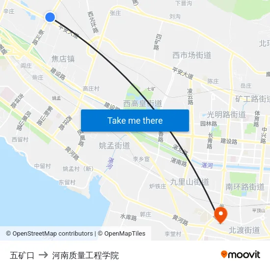 五矿口 to 河南质量工程学院 map