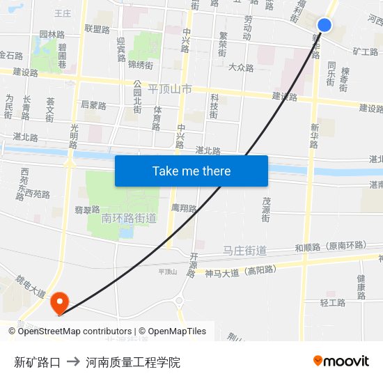 新矿路口 to 河南质量工程学院 map