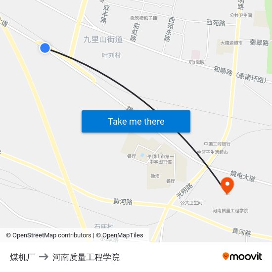 煤机厂 to 河南质量工程学院 map