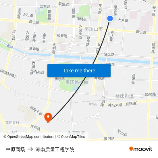 中原商场 to 河南质量工程学院 map