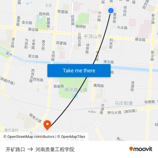 开矿路口 to 河南质量工程学院 map