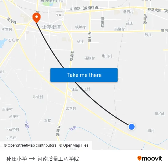 孙庄小学 to 河南质量工程学院 map