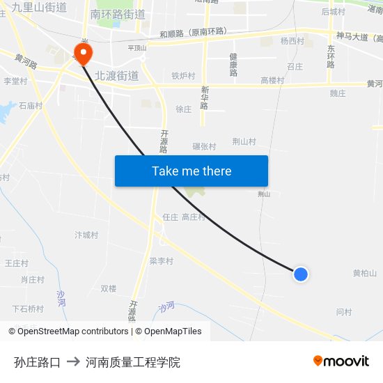 孙庄路口 to 河南质量工程学院 map