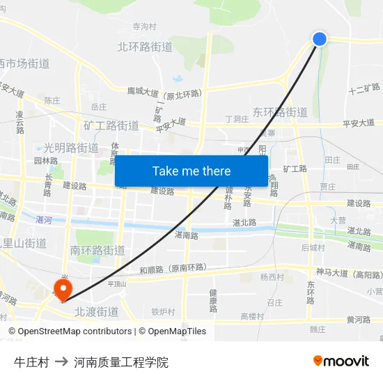 牛庄村 to 河南质量工程学院 map