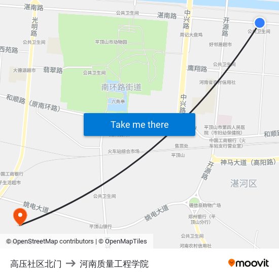 高压社区北门 to 河南质量工程学院 map