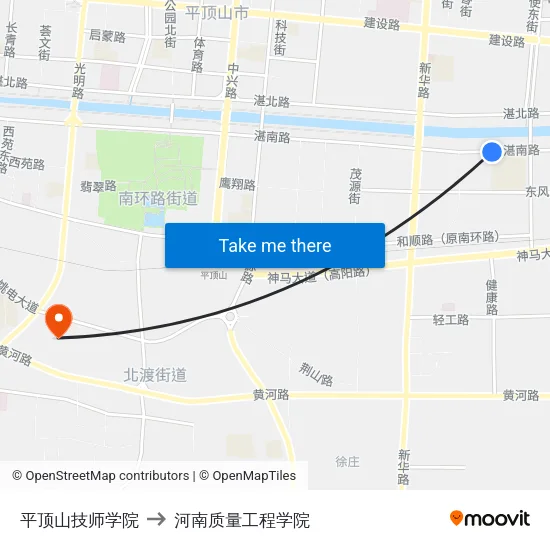 平顶山技师学院 to 河南质量工程学院 map