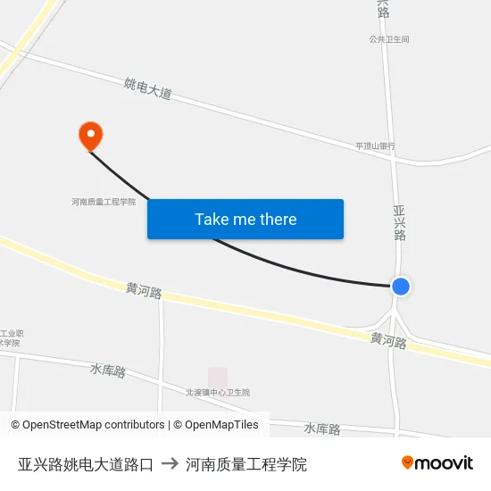 亚兴路姚电大道路口 to 河南质量工程学院 map