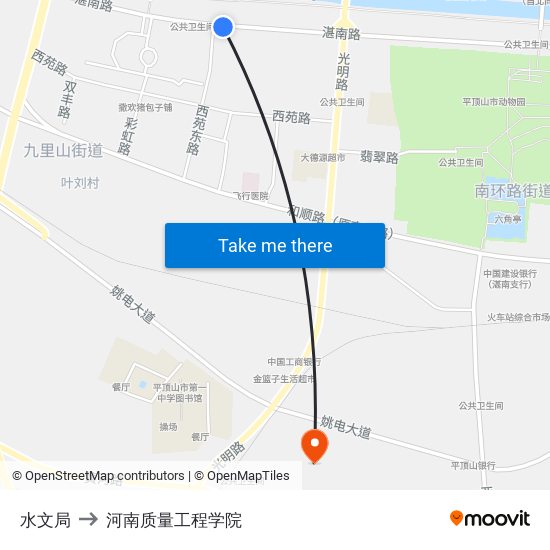 水文局 to 河南质量工程学院 map