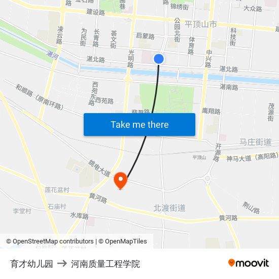 育才幼儿园 to 河南质量工程学院 map